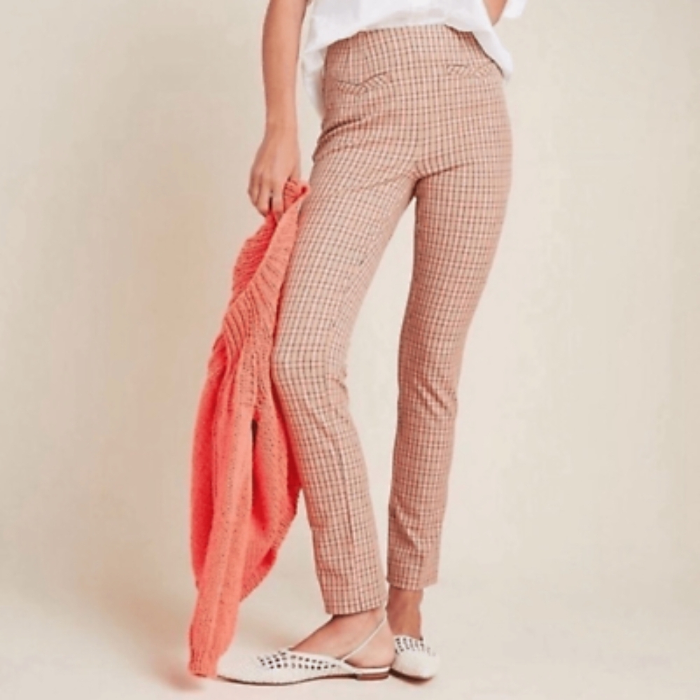 2 The Essential Slim by Anthropologie Plaid Tan‎ & Pink Pants